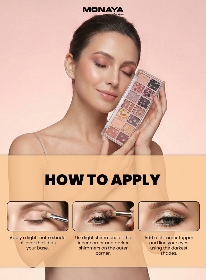 مونايا Purer Palette Y015 - مجموعة ظلال العيون بـ 14 لونًا، صيغة عالية الصبغة وطويلة الأمد، 9 غرام، مثالية لكل لون بشرة - Image 4